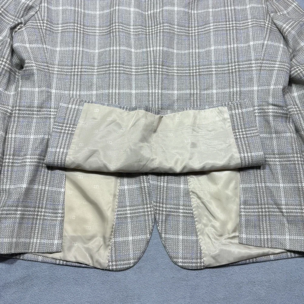 Tommy Hilfiger Blazer Mens 48R Beige Windowpane Glen Plaid Wool Blend Sport Coat